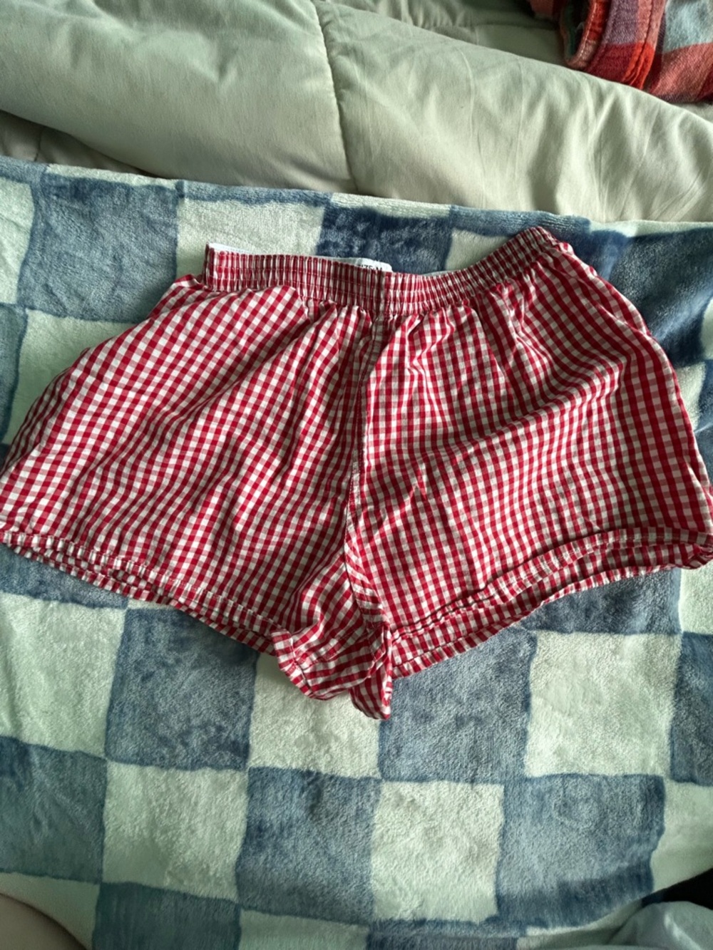 Red Gingham Elastic Waist Sleep Shorts